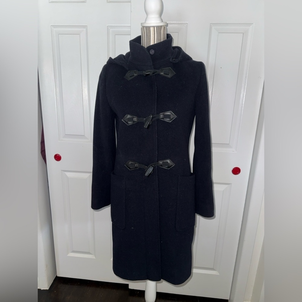 Cinzia Rocca Icons Wool Blend Duffle Coat Toggle Hood Navy NWOT